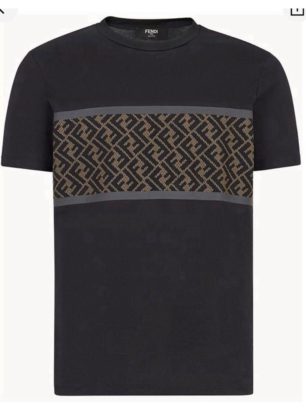 Fendi Men’s T Shirt Mesh FF Monogram Mesh stripe black brown